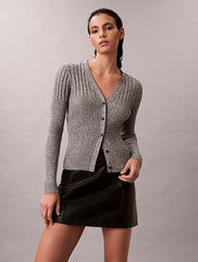Calvin Klein Ladies Mouline Rib Cardigan In Grey