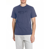 Replay Mens Crew Neck T-Shirt With Lettering In Blue