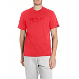 Replay Mens Crew Neck T-Shirt With Lettering Print In Red