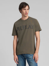 Replay Mens T-shirt With Logo Print In Mud Green