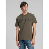 Replay Mens T-shirt With Logo Print In Mud Green