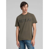 Replay Mens T-shirt With Logo Print In Mud Green