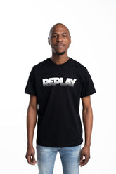 Replay M3134 2660 Black Cotton T-Shirt With Faded White Lettering