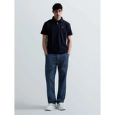 Replay Mens Pique Polo Short Sleeve With R Embroidery In Navy