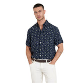 Guess A79501 Mns Ss Collin Aop Shirt Navy