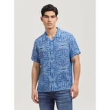 Guess M4Yh40Wd4Z2P7Rl Mns Ss Rayon Tile Shirt Blue