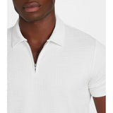 Guess Mens Eco White Percy Short Sleeve Textured Zip Polo Shirt In White