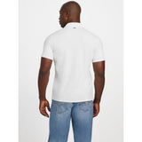 Guess Mens Eco White Percy Short Sleeve Textured Zip Polo Shirt In White