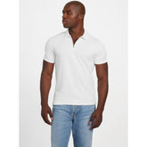 Guess Mens Eco White Percy Short Sleeve Textured Zip Polo Shirt In White