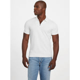 Guess Mens Eco White Percy Short Sleeve Textured Zip Polo Shirt In White