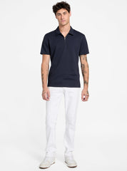 Guess Mens Eco Ss Textured Zip Navy