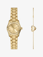 Micheal Kors Watch Petite Lexington Pavé Watch and Heart Bracelet Gift Set In Gold