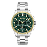 Police Mens Green Dial Gold Case Watch In Silver