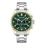 Police Mens Green Dial Gold Case Watch In Silver