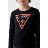 Guess Boys Long Sleeves Guess Triangle T-Shirt In Black/Red