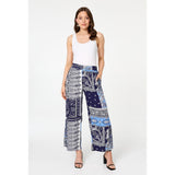 Izabel London Patchwork Print Wide Leg Trousers In Navy
