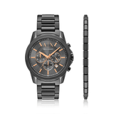Armani Exchange Mens Banks Watch And Bracelet Set In Gunmetal