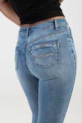 Sissyboy Womens Mid-Waist Skinny Jeans with Pocket Embroidery In Light Vintage