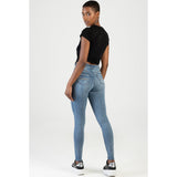 Sissy boy Womens Mid-Waist Skinny Jeans with Pocket Embroidery In Light Vintage