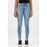 Sissy boy Womens Mid-Waist Skinny Jeans with Pocket Embroidery In Light Vintage
