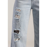 Sissy boy Womens High-Waist Wide Leg Jeans In Light Vintage
