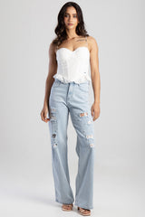 Sissy boy Womens High-Waist Wide Leg Jeans In Light Vintage