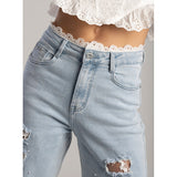 Sissy boy Womens High-Waist Wide Leg Jeans In Light Vintage