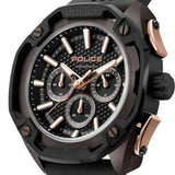 Police Mens Quartz Multifunction Silicone Strap Watch In Black/Black Dial