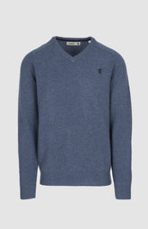 Pringle Mens Henry V Neck Lambswool Sweater In Mid Blue