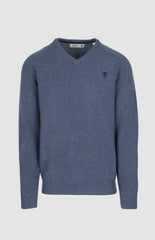 Pringle Mens Henry V Neck Lambswool Sweater In Mid Blue