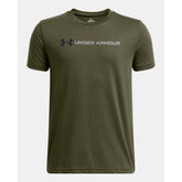 Under Armour Boys Logo Wordmark Short Sleeves T-Shirt In Marine Green