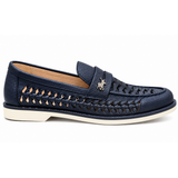Polo Mens Leather Braided Boat Shoes In Navy