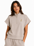 Polo Womens Zoe Short Sleeves Quarter Zip Top In Mushroom