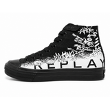 Replay Mens Snap Graffiti Hight Sneakers In Black/White