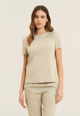Freddy Womens Knitted Short Sleeves T-Shirt Embroidery In Whitecup Gray