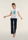 Freddy Womens Knitted Short Sleeves T-Shirt Floral Print In White/Light Blue