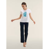 Freddy Womens Knitted Short Sleeves T-Shirt Floral Print In White/Light Blue