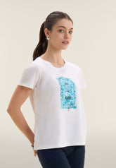 Freddy Womens Knitted Short Sleeves T-Shirt Floral Print In White/Light Blue