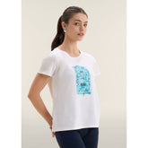 Freddy Womens Knitted Short Sleeves T-Shirt Floral Print In White/Light Blue