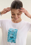 Freddy Womens Knitted Short Sleeves T-Shirt Floral Print In White/Light Blue