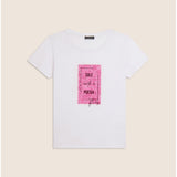 Freddy Womens Knitted Short Sleeves T-Shirt Floral Print In White/Fuchsia