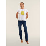 Freddy Womens Knitted Short Sleeves T-Shirt Floral Print In White/Yellow