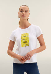 Freddy Womens Knitted Short Sleeves T-Shirt Floral Print In White/Yellow