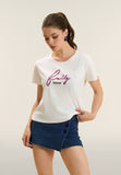 Freddy Womens Knitted Short Sleeves T-Shirt Floral Logo In White/Fuchsia