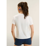 Freddy Womens Knitted Short Sleeves T-Shirt Floral Logo In White/Fuchsia