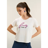 Freddy Womens Knitted Short Sleeves T-Shirt Floral Logo In White/Fuchsia