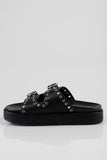 Sissy Boy Womens True Stud Double Strap Slides In Black
