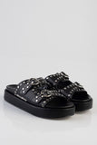 Sissy Boy Womens True Stud Double Strap Slides In Black