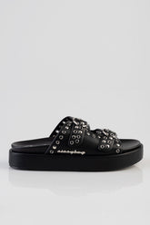 Sissy Boy Womens True Stud Double Strap Slides In Black