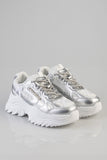 Sissy Boy Womens Chunky Sneaker With Bow And Flower In Silver